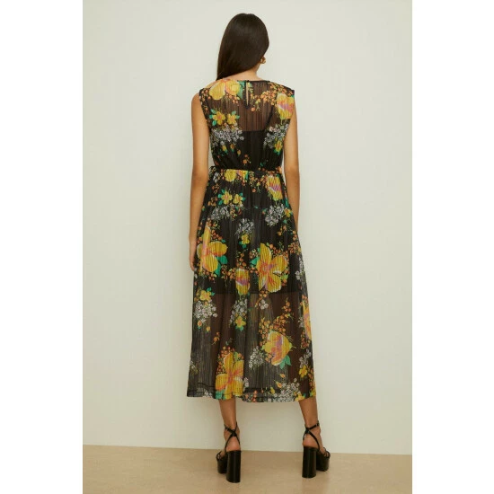 Oasis Floral Jacquard Plisse Tie Waist Midi Dress For Female 5 Oasis Floral Jacquard Plisse Tie Waist Midi Dress For Female - Image 3