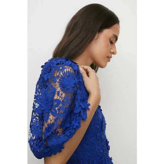 Oasis Petite Lace Puff Sleeve Midi Dress For Female 7 Oasis Petite Lace Puff Sleeve Midi Dress For Female - Image 5