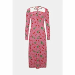 Oasis Petite Keyhole Detail Rose Printed Midi Dress For Female -Oasis Sales Store unnamed file 4298