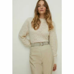 Oasis Pretty Pointelle Volume Sleeve Jumper For Female