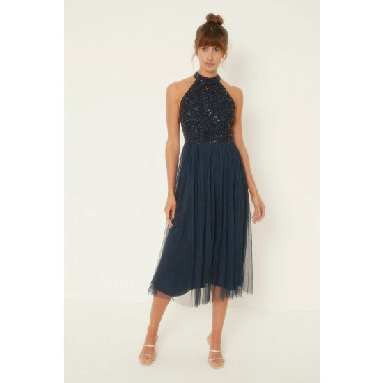 Oasis Tonal Sequin Halterneck Midi Dress For Female 4 Oasis Tonal Sequin Halterneck Midi Dress For Female - Image 2