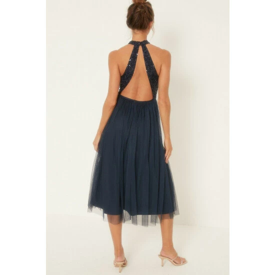 Oasis Tonal Sequin Halterneck Midi Dress For Female 5 Oasis Tonal Sequin Halterneck Midi Dress For Female - Image 3