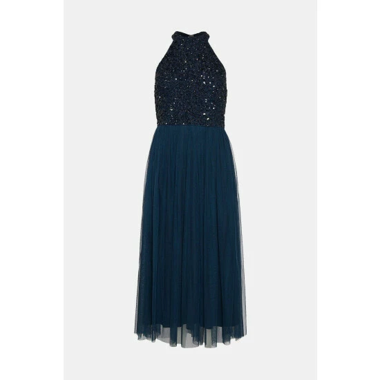 Oasis Tonal Sequin Halterneck Midi Dress For Female 6 Oasis Tonal Sequin Halterneck Midi Dress For Female - Image 4