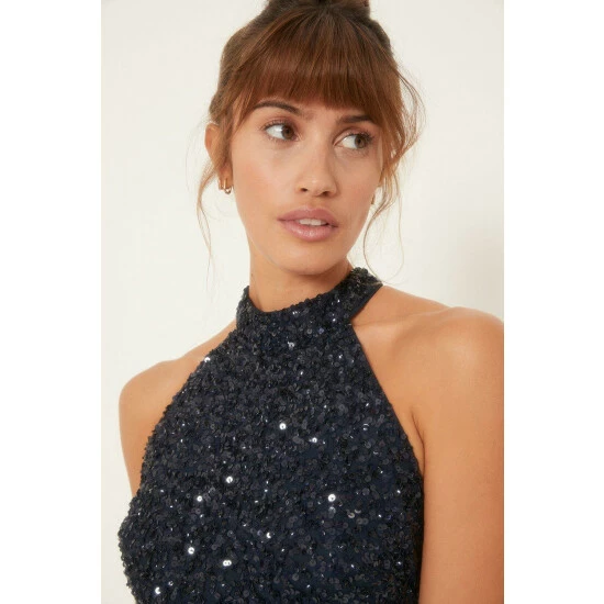 Oasis Tonal Sequin Halterneck Midi Dress For Female 7 Oasis Tonal Sequin Halterneck Midi Dress For Female - Image 5