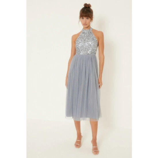 Oasis Tonal Sequin Halterneck Midi Dress For Female 9 Oasis Tonal Sequin Halterneck Midi Dress For Female - Image 7