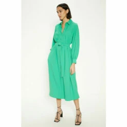 Oasis Crepe Pin-tuck Belted Shirt Dress For Female