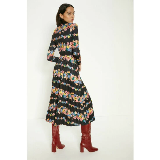 Oasis Floral Zip Front Pleated Slinky Jersey Dress For Female 5 Oasis Floral Zip Front Pleated Slinky Jersey Dress For Female - Image 3