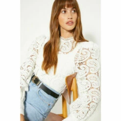 Oasis Lace High Neck Blouson Sleeve Blouse For Female -Oasis Sales Store unnamed file 4459