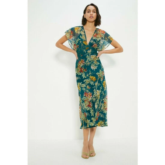 Oasis Petite Delicate Lace V Neck Floral Chiffon Midi Dress For Female 3 Oasis Petite Delicate Lace V Neck Floral Chiffon Midi Dress For Female