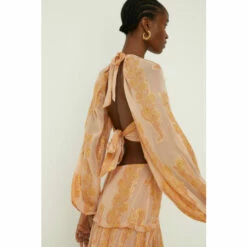 Oasis Metallic Jacquard Volume Sleeve Midi Dress For Female -Oasis Sales Store unnamed file 4482