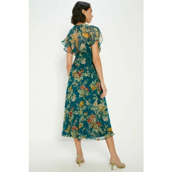 Oasis Petite Delicate Lace V Neck Floral Chiffon Midi Dress For Female 5 Oasis Petite Delicate Lace V Neck Floral Chiffon Midi Dress For Female - Image 3