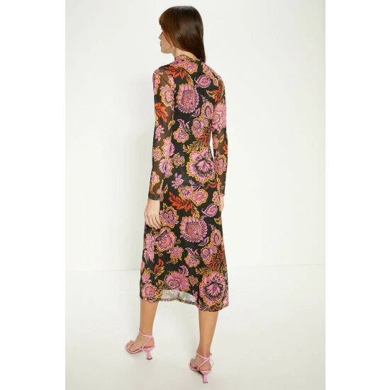 Oasis Paisley Funnel Neck Mesh Midi Dress For Female 5 Oasis Paisley Funnel Neck Mesh Midi Dress For Female - Image 3