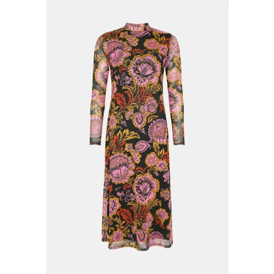 Oasis Paisley Funnel Neck Mesh Midi Dress For Female 6 Oasis Paisley Funnel Neck Mesh Midi Dress For Female - Image 4