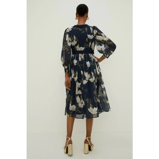 Oasis Petite Magnolia Floral Dobby Lace V Neck Midi Dress For Female 5 Oasis Petite Magnolia Floral Dobby Lace V Neck Midi Dress For Female - Image 3