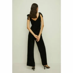 Oasis Stud Velvet Hotfix Tie Shoulder V Neck Jumpsuit For Female -Oasis Sales Store unnamed file 4593