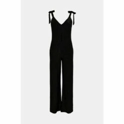 Oasis Stud Velvet Hotfix Tie Shoulder V Neck Jumpsuit For Female -Oasis Sales Store unnamed file 4594