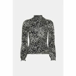 Oasis Jersey Animal Shirred Neck And Cuff Top For Female -Oasis Sales Store unnamed file 4604