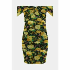 Oasis Floral Bardot Ruched Mesh Mini Dress For Female -Oasis Sales Store unnamed file 4609