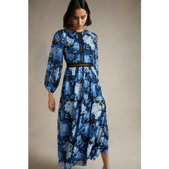 Oasis Cluster Floral Lace Balloon Sleeve Dobby Midi Dress For Female 3 Oasis Cluster Floral Lace Balloon Sleeve Dobby Midi Dress For Female