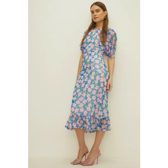 Oasis Floral Print Mesh Cut Out Midi Dress For Female 3 Oasis Floral Print Mesh Cut Out Midi Dress For Female