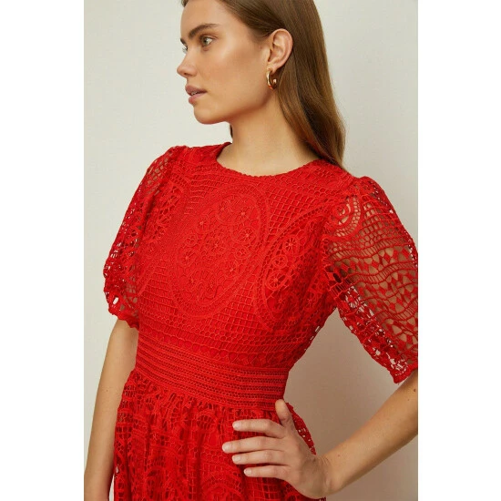 Oasis Premium Lace Puff Sleeve Midi Dress For Female 4 Oasis Premium Lace Puff Sleeve Midi Dress For Female - Image 2
