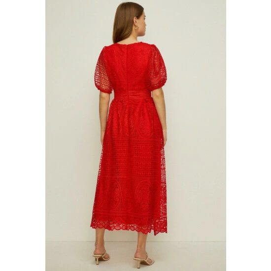 Oasis Premium Lace Puff Sleeve Midi Dress For Female 5 Oasis Premium Lace Puff Sleeve Midi Dress For Female - Image 3