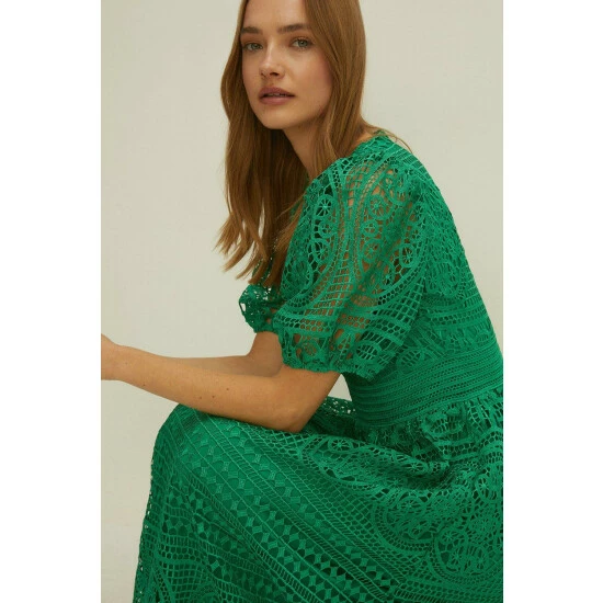 Oasis Premium Lace Puff Sleeve Midi Dress For Female 8 Oasis Premium Lace Puff Sleeve Midi Dress For Female - Image 6