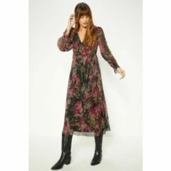 Oasis Glitter Plisse Floral V-neck Midi Dress For Female -Oasis Sales Store unnamed file 4890