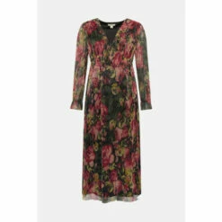 Oasis Glitter Plisse Floral V-neck Midi Dress For Female -Oasis Sales Store unnamed file 4892