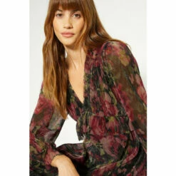 Oasis Glitter Plisse Floral V-neck Midi Dress For Female -Oasis Sales Store unnamed file 4893