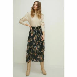 Oasis Floral Metallic Plisse Tired Midi Skirt For Female