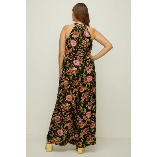 Oasis Plus Size Floral Printed Halter Neck Jumpsuit For Female 5 Oasis Plus Size Floral Printed Halter Neck Jumpsuit For Female - Image 3