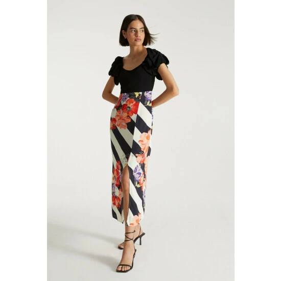 Oasis X Print Sisters Contrast Print Bow Midi Dress For Female 4 Oasis X Print Sisters Contrast Print Bow Midi Dress For Female - Image 2