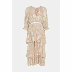 Oasis Tie Front Metallic Tiered Dress For Female -Oasis Sales Store unnamed file 5003