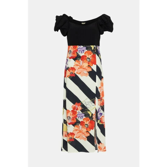 Oasis X Print Sisters Contrast Print Bow Midi Dress For Female 6 Oasis X Print Sisters Contrast Print Bow Midi Dress For Female - Image 4