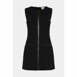 Oasis Pu Trim Detail Ponte A Line Dress For Female -Oasis Sales Store unnamed file 5068