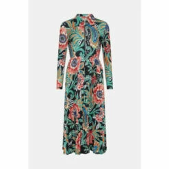 Oasis Paisley Zip Front Pleated Slinky Jersey Dress For Female -Oasis Sales Store unnamed file 51
