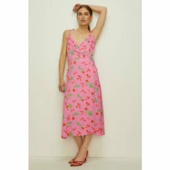 Oasis Rose Printed Tie Strap Wrap Midi Dress For Female
