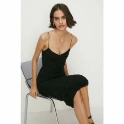 Oasis Strappy Ruched Mesh Bodycon Midi Dress For Female