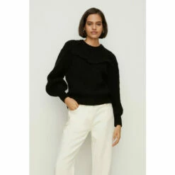 Oasis Pointelle Yoke Frill Detail Jumper For Female