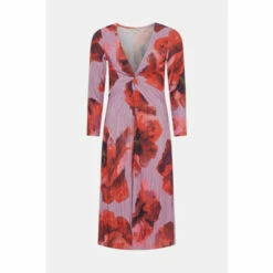 Oasis Petite Shimmer Plisse V Neck Twist Midi Dress For Female -Oasis Sales Store unnamed file 5249