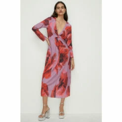 Oasis Petite Shimmer Plisse V Neck Twist Midi Dress For Female -Oasis Sales Store unnamed file 5250