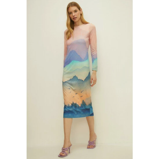 Oasis Textured Jersey Landscape Midi Dress For Female 7 Oasis Textured Jersey Landscape Midi Dress For Female - Image 5