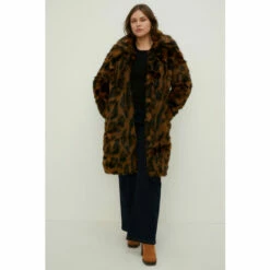 Oasis Plus Size Collared Animal Faux Fur Coat For Female -Oasis Sales Store unnamed file 528