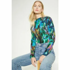 Oasis Sales Store 19 Oasis Abstract Print Plisse Funnel Neck Top For Female