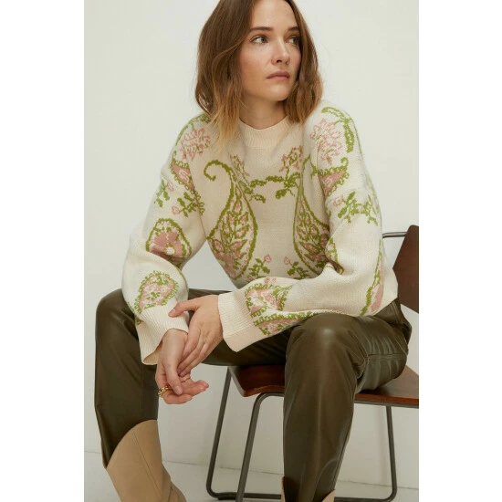 Oasis Paisley Jacquard Mock Neck Jumper For Female 3 Oasis Paisley Jacquard Mock Neck Jumper For Female