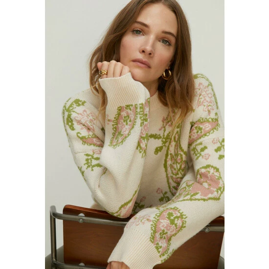 Oasis Paisley Jacquard Mock Neck Jumper For Female 4 Oasis Paisley Jacquard Mock Neck Jumper For Female - Image 2