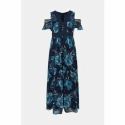 Oasis Floral Cold Shoulder Lace Trim Midi Dress For Female -Oasis Sales Store unnamed file 624