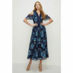 Oasis Floral Cold Shoulder Lace Trim Midi Dress For Female -Oasis Sales Store unnamed file 625