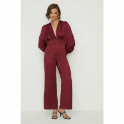 Oasis Petite Satin Plunge Balloon Sleeve Jumpsuit For Female